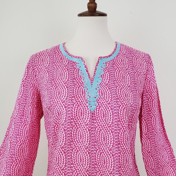Talbots Embroidered Split Neck Tunic Top - Picture 2 of 11